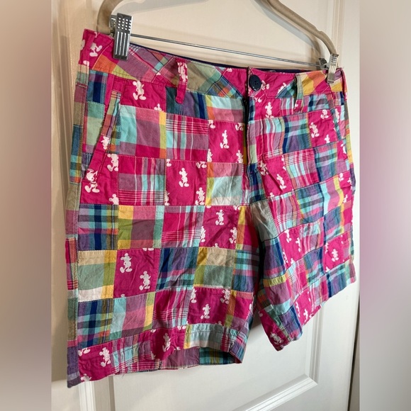 Walt Disney World Women’s Mickey Mouse Madras Plaid Patchwork Shorts Size Large - Picture 3 of 7
